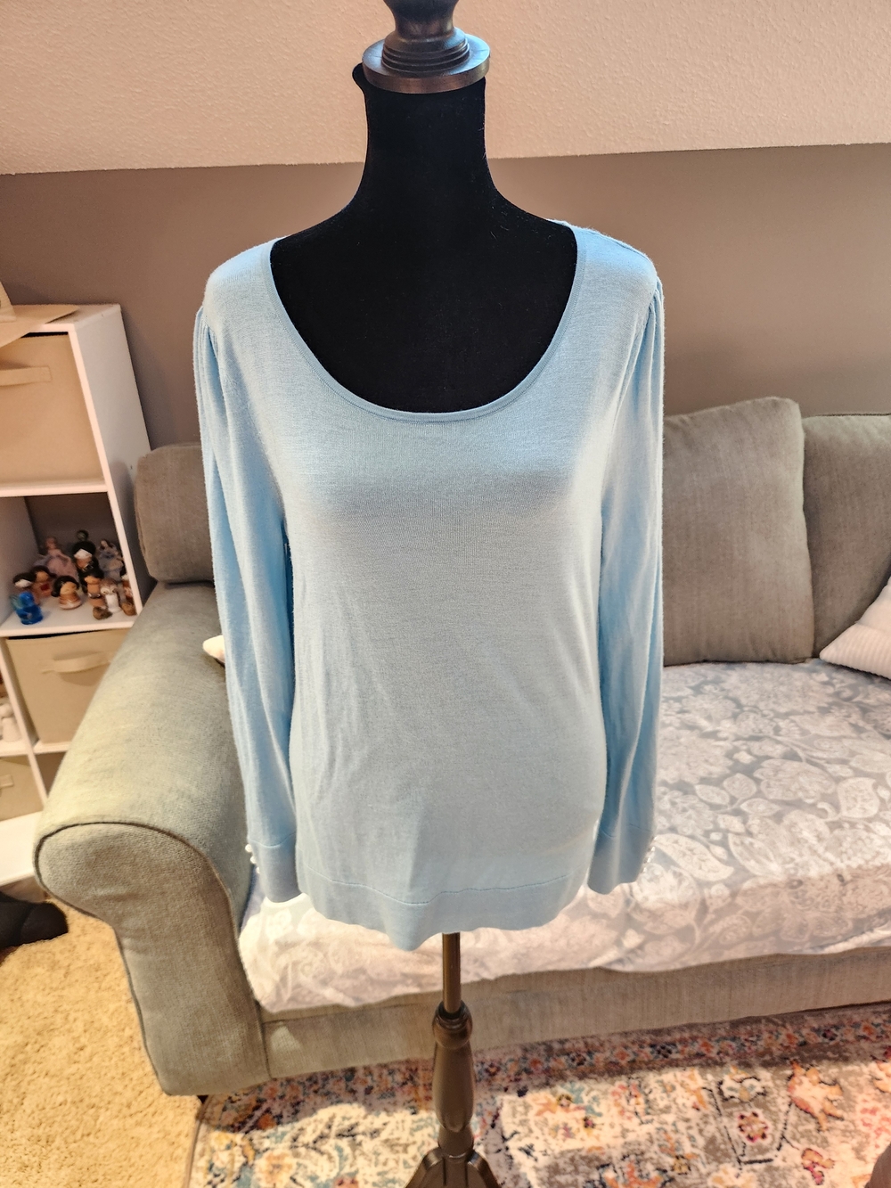 Talbots Petite Light Blue Merino Wool Sweater Large Petite Great Condition